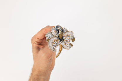 White Lily Flower - Readymade Beaded Brooch