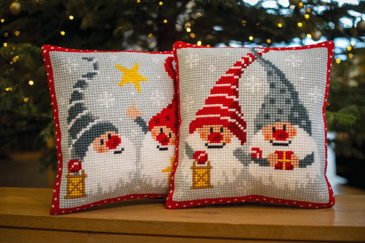 Christmas Gnomes Embroidery Pillow Kit | DIY Beaded Cushion Cover