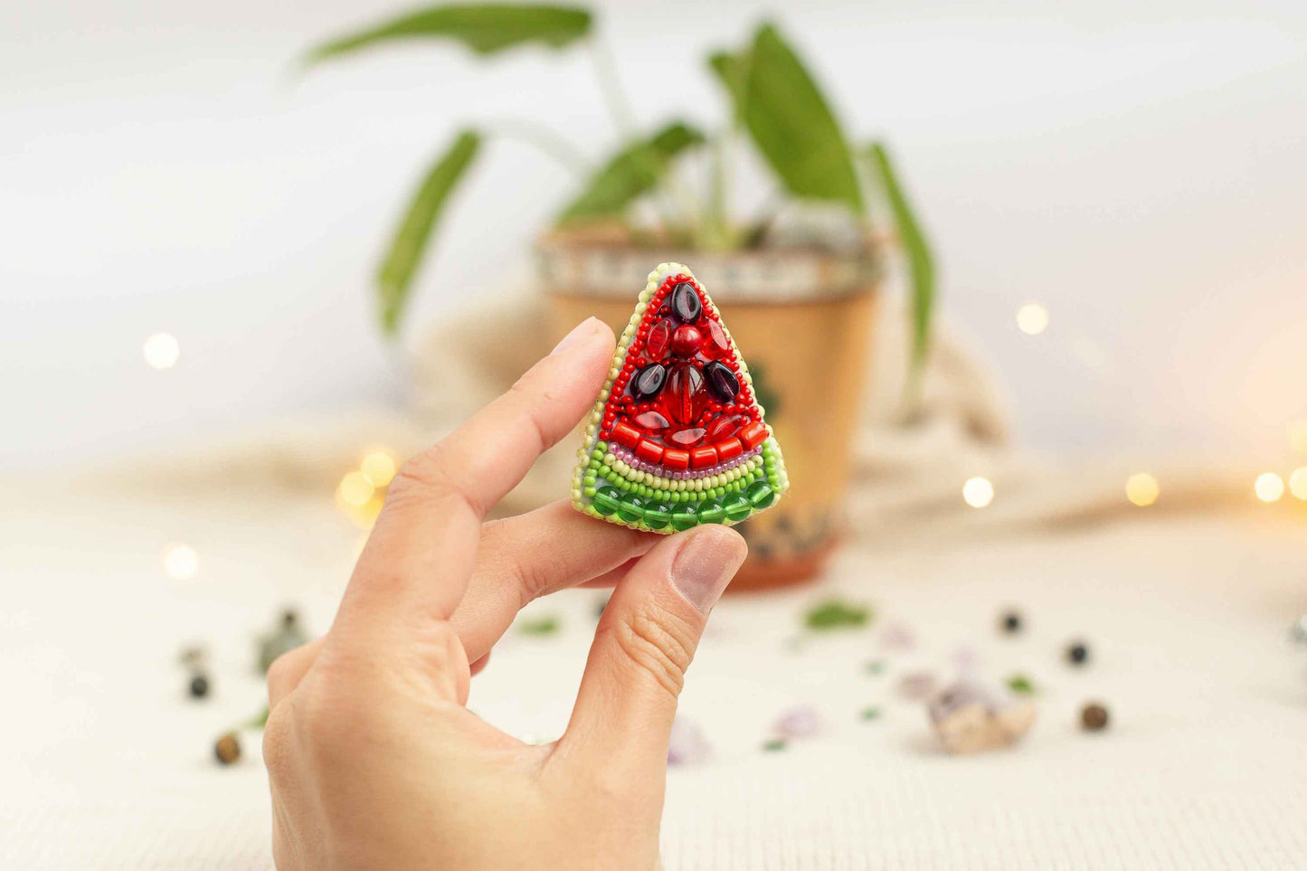 Watermelon Fruit - Readymade Beaded Brooch