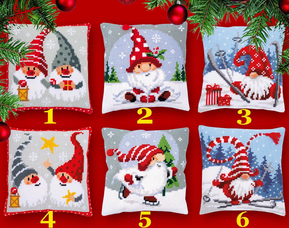Christmas Gnomes Embroidery Pillow Kit | DIY Beaded Cushion Cover