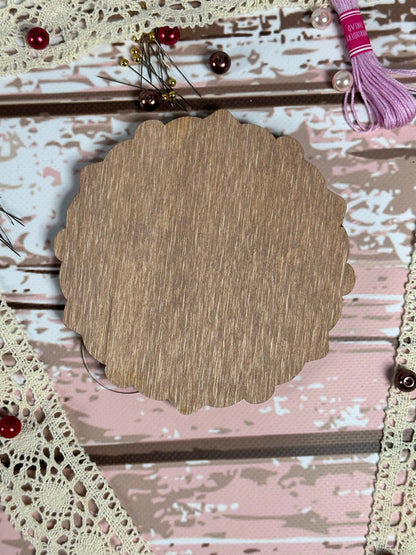 a picture of a piece of wood on a piece of lace