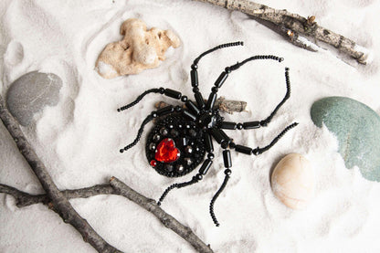 Black Widow Spider - Readymade Beaded Brooch