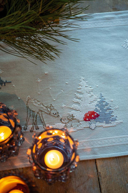 Winter Forest Cross Stitch Table Runner Kit | DIY Embroidery Set