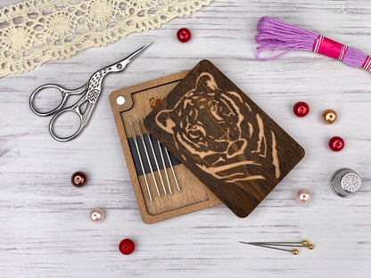 a cutting board with a picture of a tiger on it