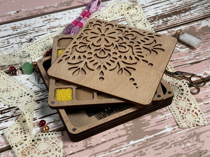 a couple of wooden coasters sitting on top of a table
