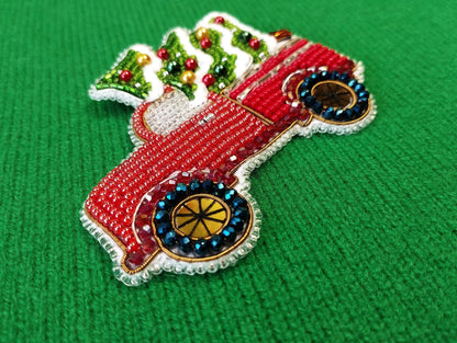 Christmas Truck - Readymade Beaded Brooch