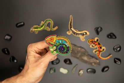 Chameleon Lizard - Readymade Beaded Brooch