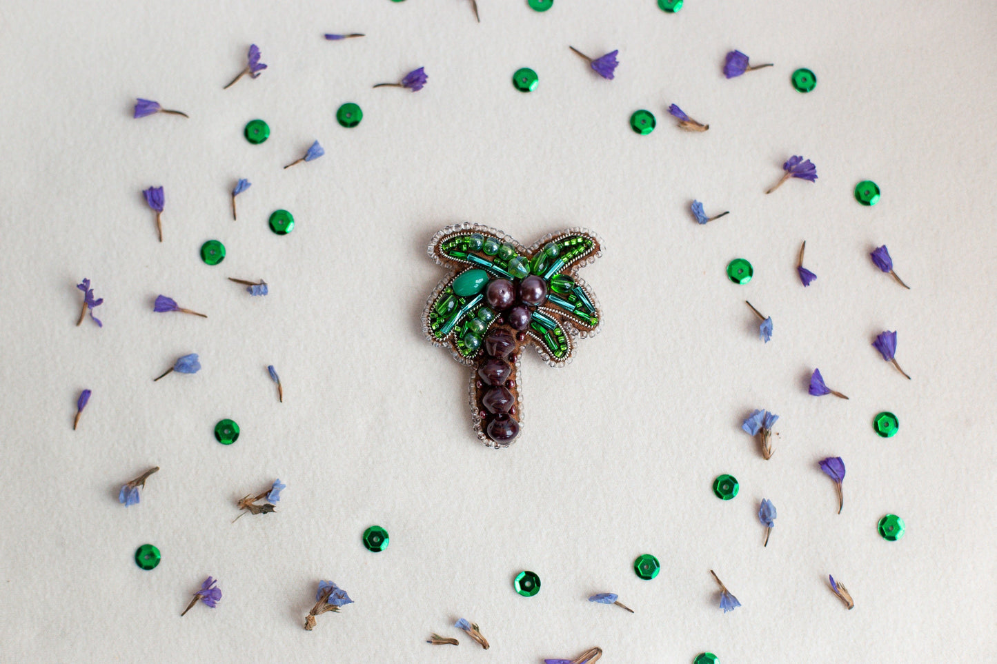 Palm Tree - Readymade Beaded Brooch
