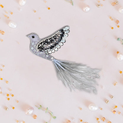 Silver Bird - Readymade Beaded Brooch