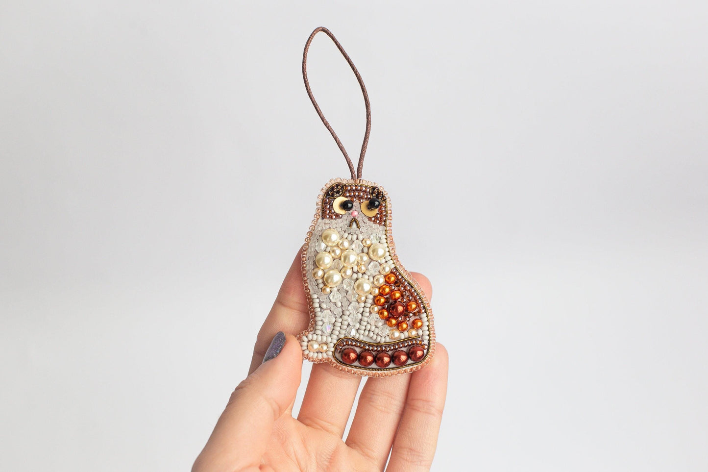 Scottish Fold Cat - Readymade Beaded Brooch