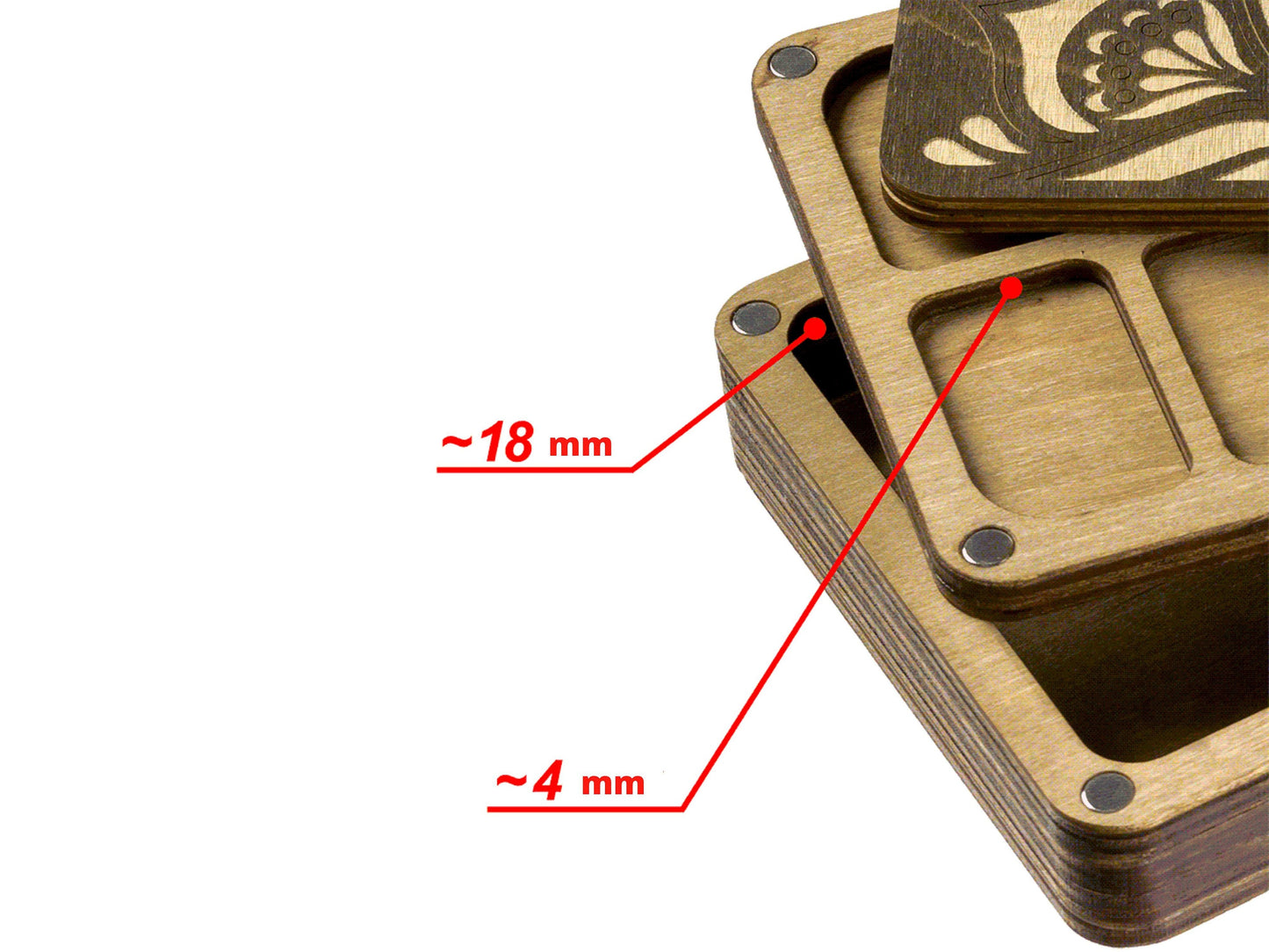 three wooden coasters with measurements for each of them
