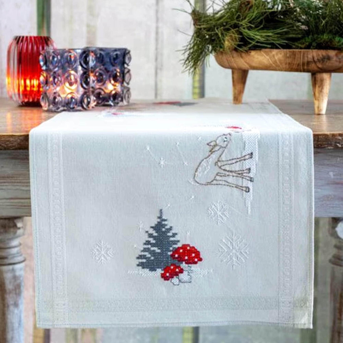 Winter Forest Cross Stitch Table Runner Kit | DIY Embroidery Set