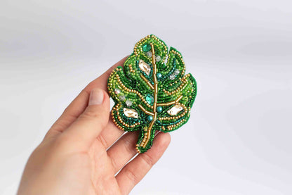 Leaf - Readymade Beaded Brooch