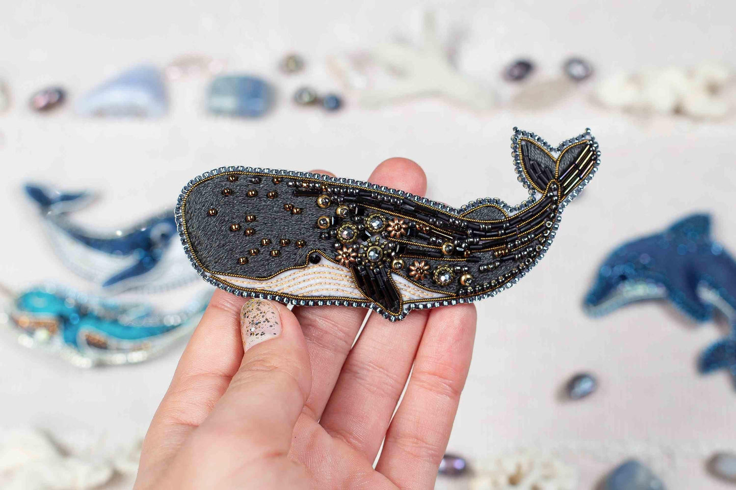 Whale - Readymade Beaded Brooch