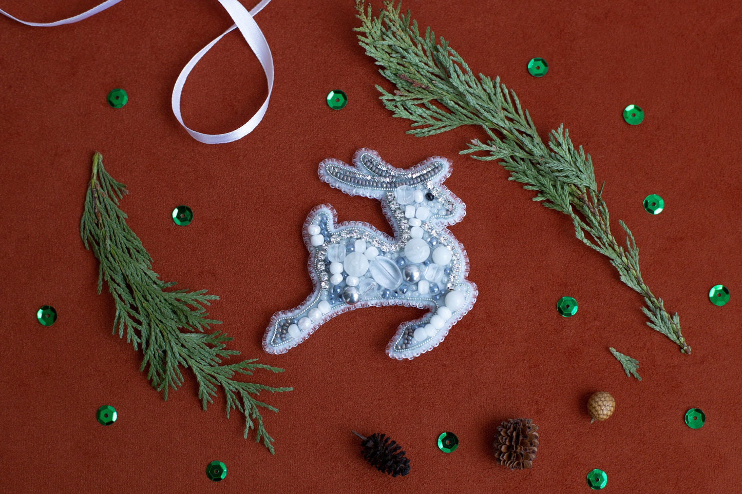 Christmas Deer - Readymade Beaded Brooch