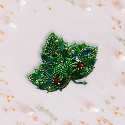 Hazel Leaf - Readymade Beaded Brooch