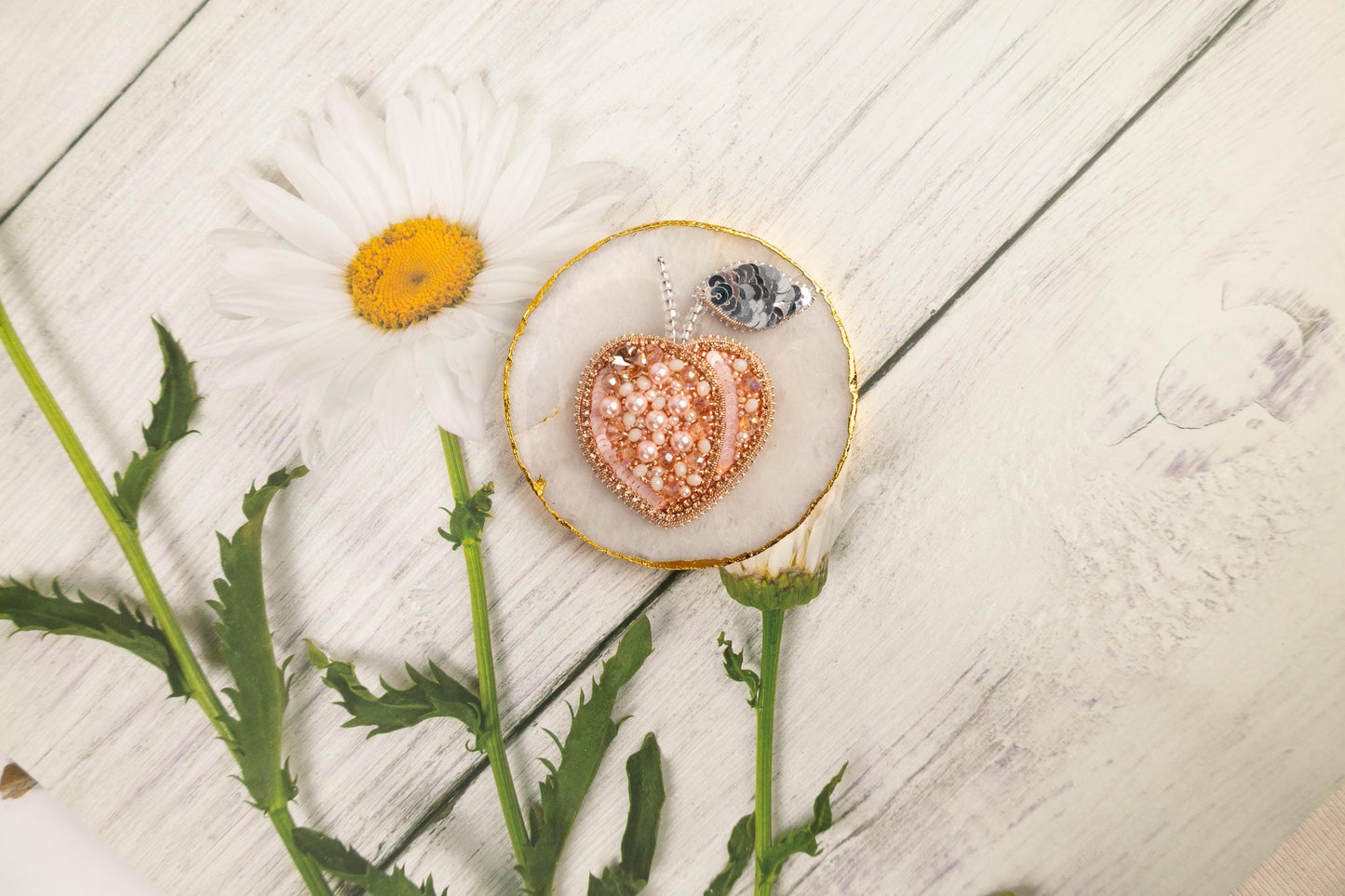 a flower and a heart on a plate