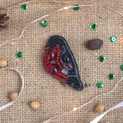 Bullfinch Bird - Readymade Beaded Brooch