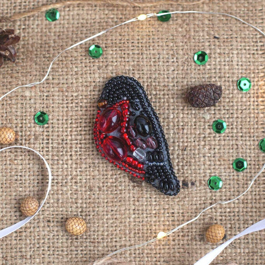 Bullfinch Bird - Readymade Beaded Brooch