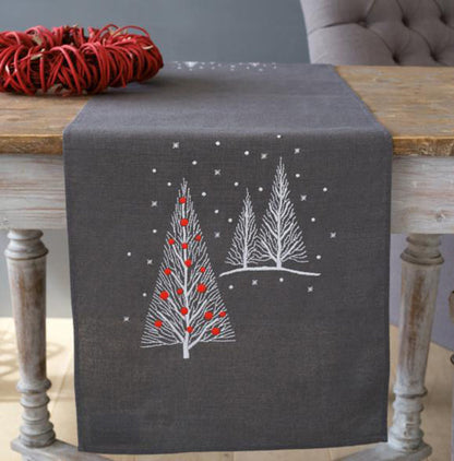 Christmas Tree Table Runner Embroidery Kit: Satin Stitch DIY