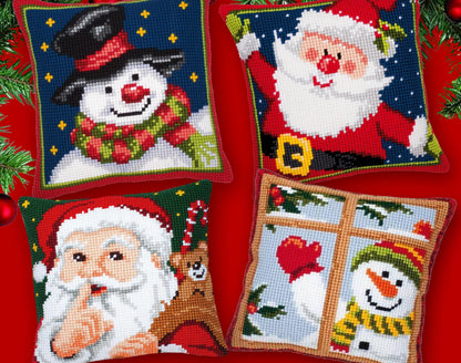 Christmas Embroidery Pillow Kit | Santa & Snowman Cushion Cover (DIY)