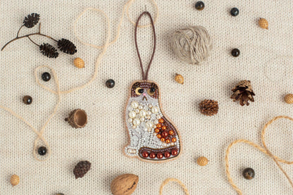 Scottish Fold Cat - Readymade Beaded Brooch