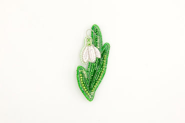 White Snowdrop Flower - Readymade Beaded Brooch