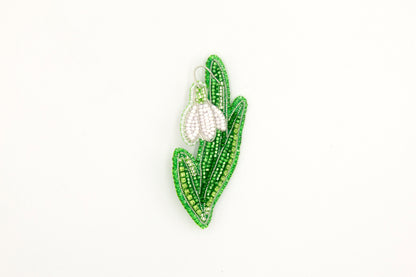 White Snowdrop Flower - Readymade Beaded Brooch