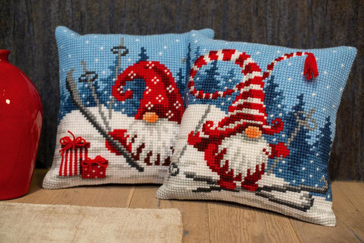 Christmas Gnomes Embroidery Pillow Kit | DIY Beaded Cushion Cover