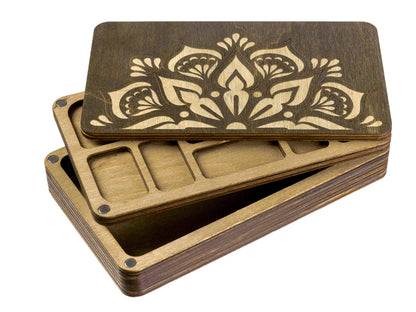 a couple of wooden boxes sitting on top of each other
