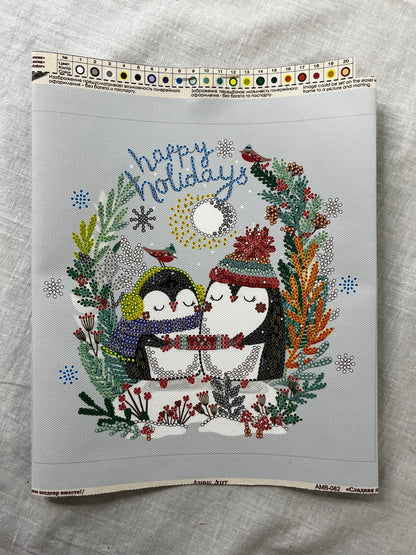 DIY Christmas Penguins Bead Embroidery Kit: Beginner Xmas Decor