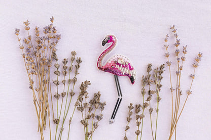 Flamingo - Readymade Beaded Brooch
