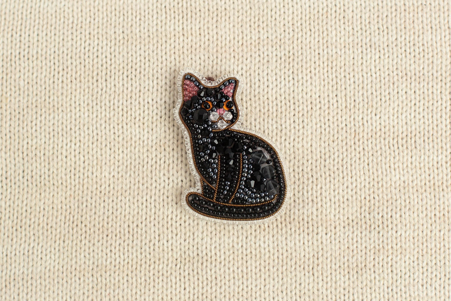 Black Cat - Readymade Beaded Brooch