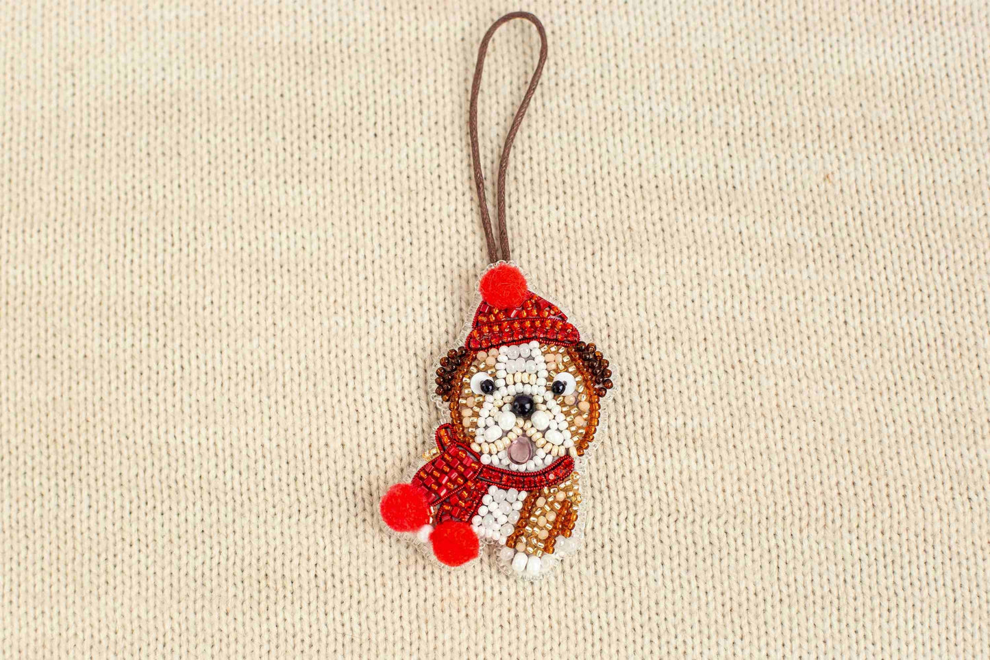 Christmas English Bulldog - Readymade Beaded Brooch