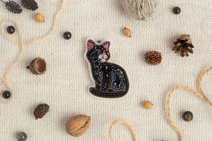 Black Cat - Readymade Beaded Brooch