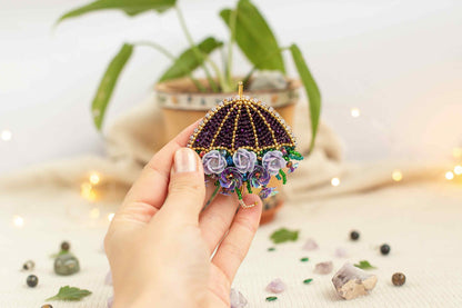 Flowered Umbrella - Readymade Beaded Brooch