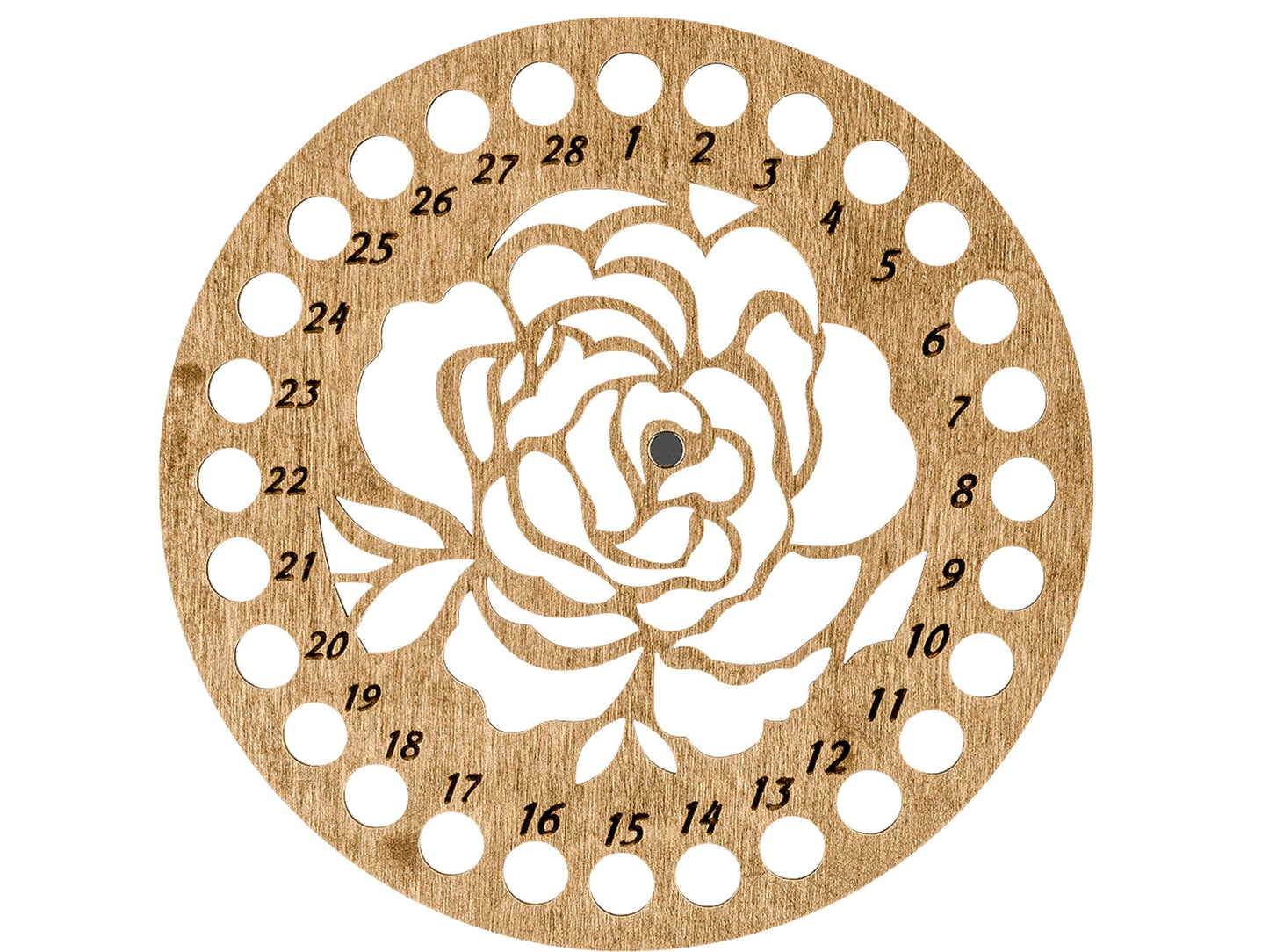 a wooden clock with a rose cut out of it