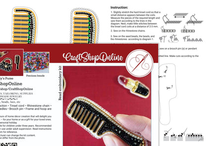 The image is a collage of various images related to the craft of beading, including a close-up of a beaded accessory, instructions, and a hand holding a beaded item.