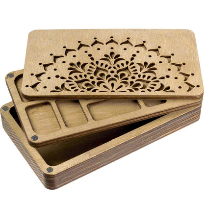 a couple of wooden coasters sitting on top of each other