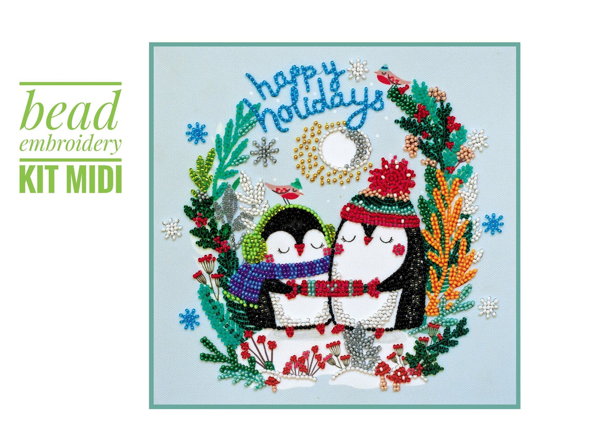 DIY Christmas Penguins Bead Embroidery Kit: Beginner Xmas Decor
