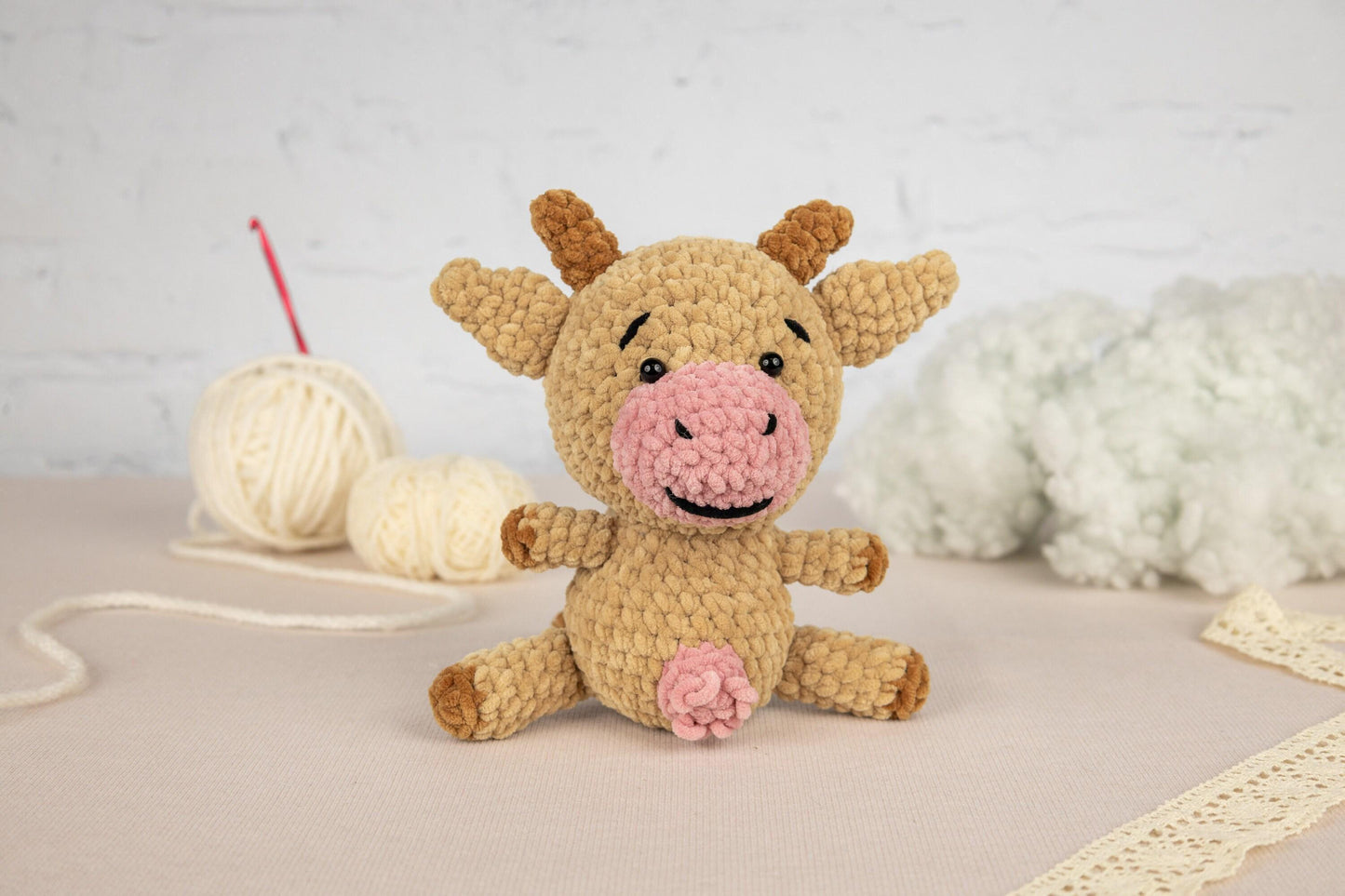 Crochet Cow Plushie - Amigurumi Toys Readymade