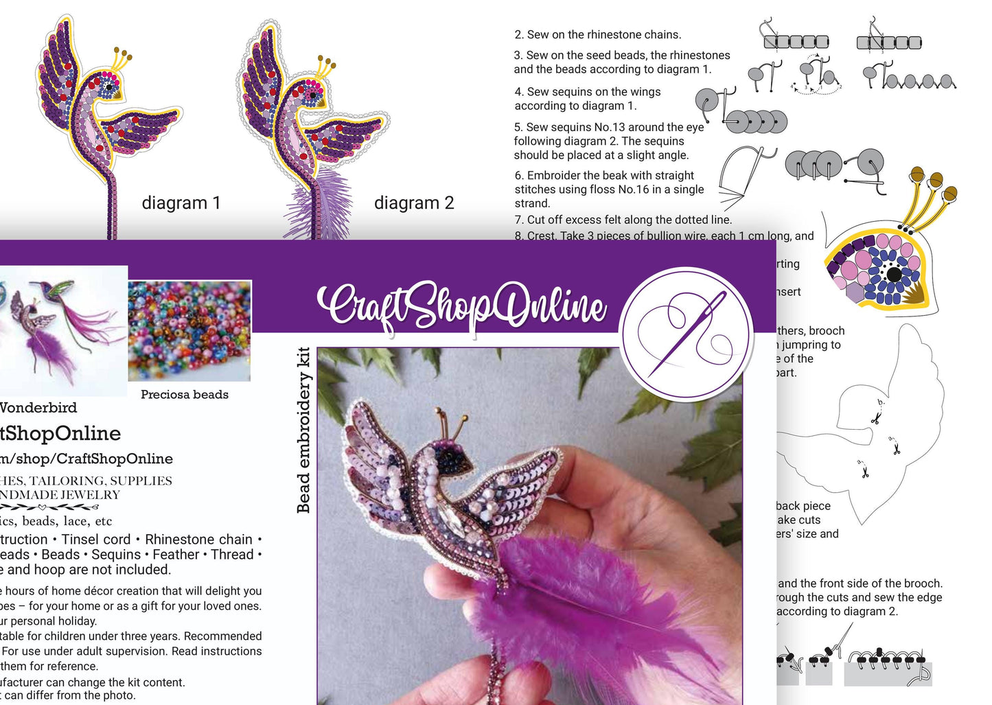 The image is a collage of various images related to the craft of beading, including a bird-shaped bead, a diagram, and a hand holding a completed bead. The collage appears to be a collection of images showcasing different stages and techniques of beading, with a focus on the intricate process of creating a bird-shaped bead.