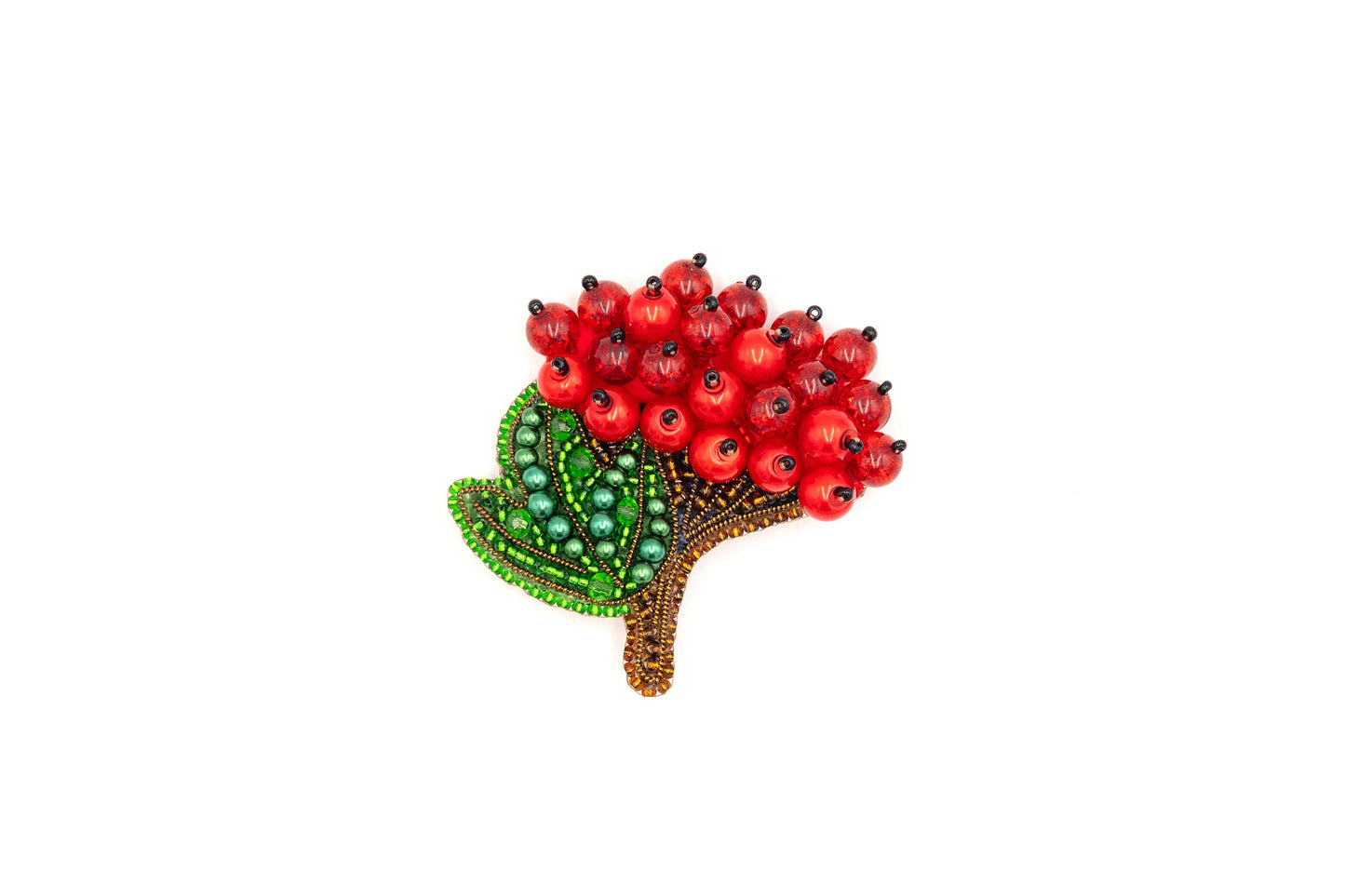 Red Viburnum Berries - Readymade Beaded Brooch