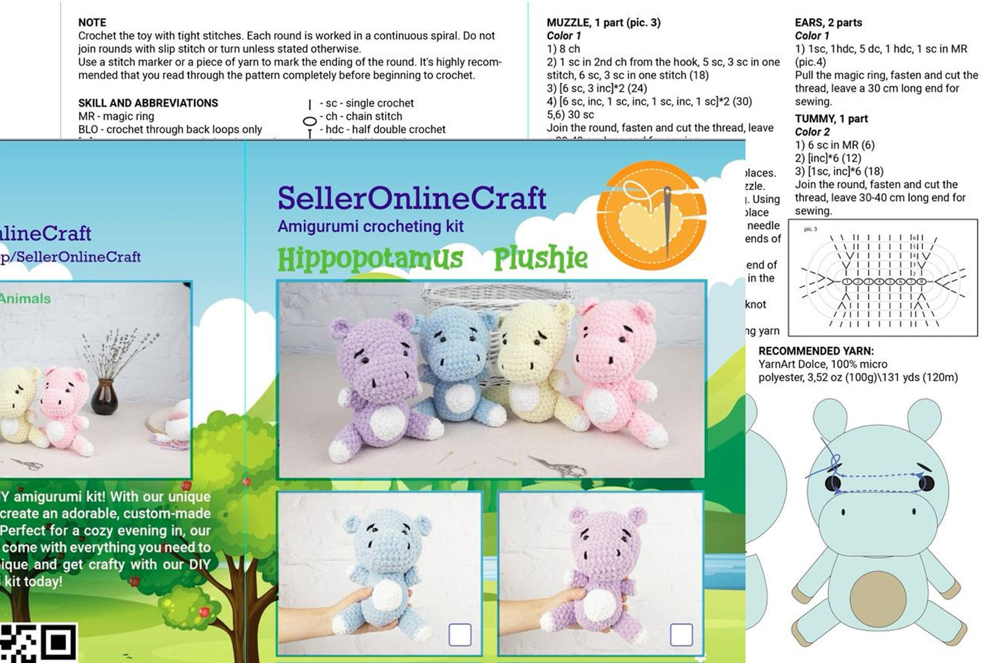 Plush Hippo - Crochet Amigurumi DIY kit