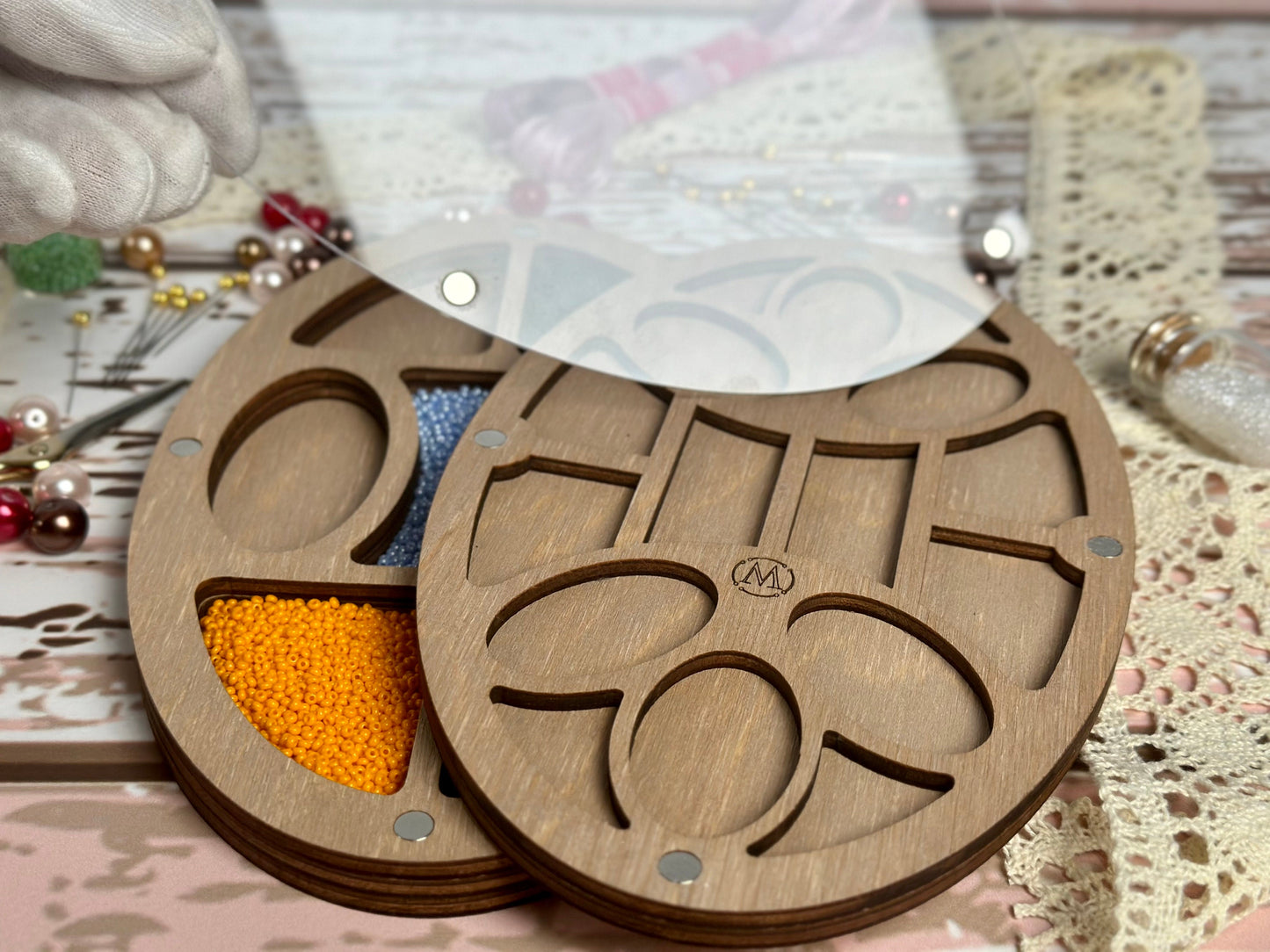 a close up of a wooden object on a table