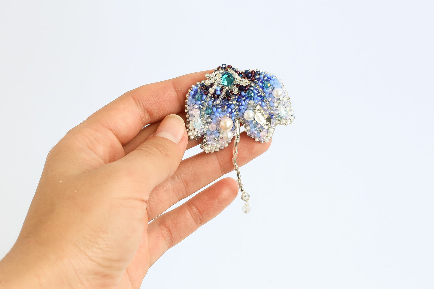 Blue Flower - Readymade Beaded Brooch