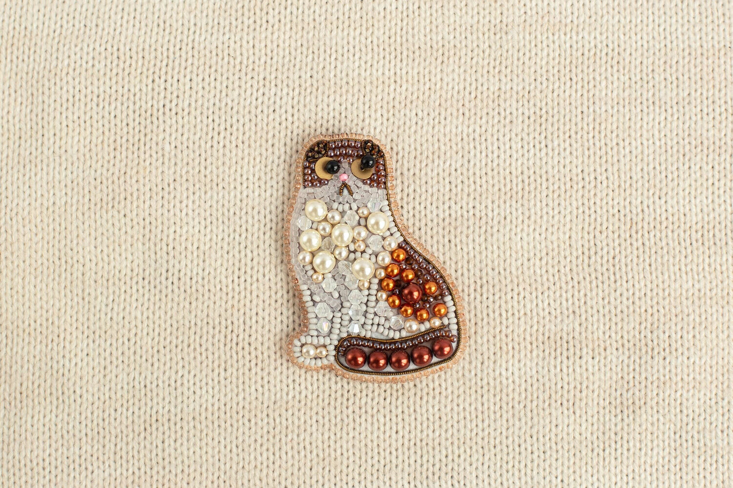 Scottish Fold Cat - Readymade Beaded Brooch
