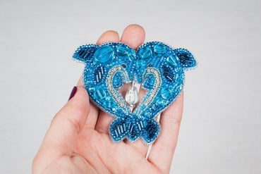 Blue Dolphins - Readymade Beaded Brooch