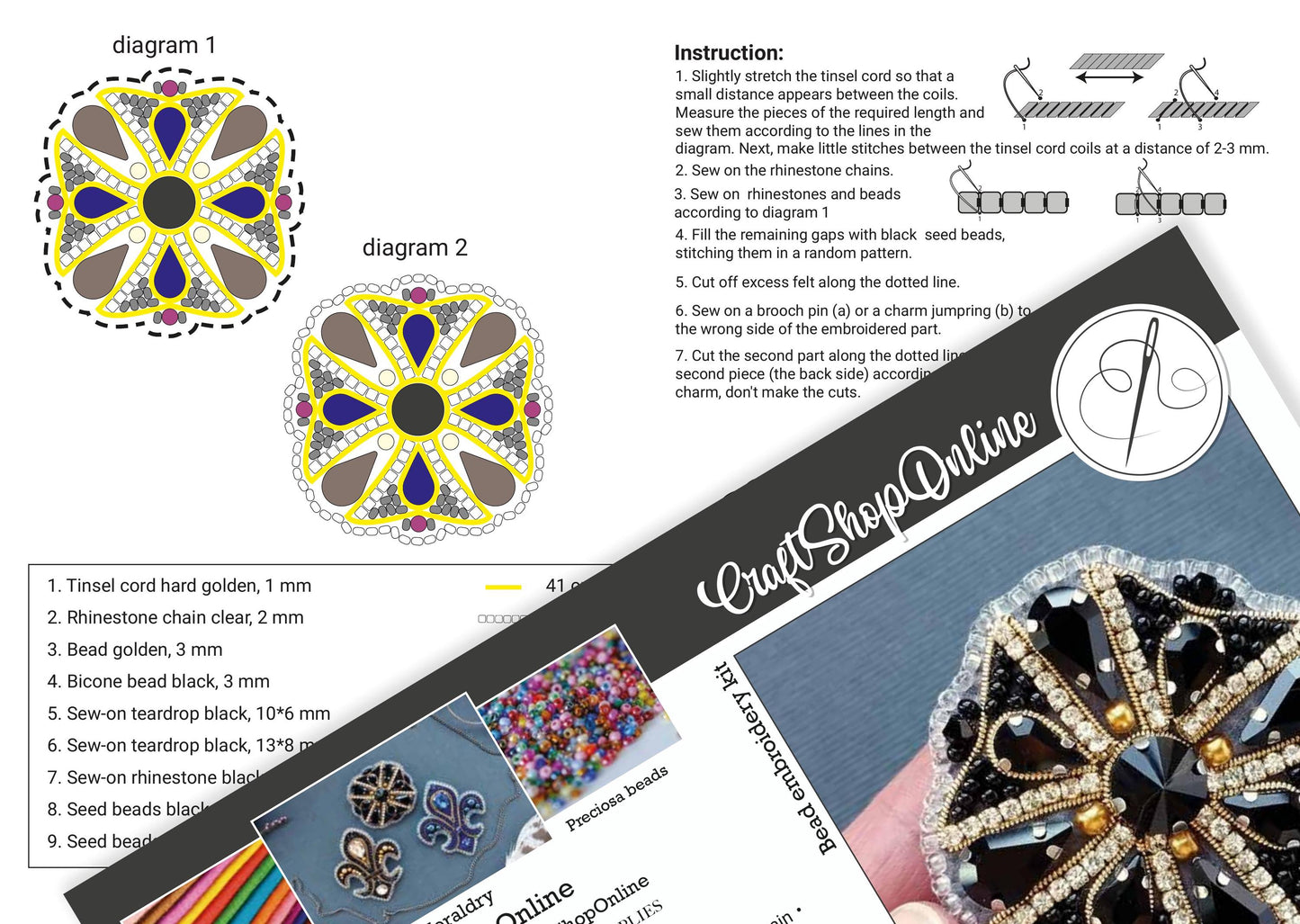 The image is a collage of various images related to beading and crafting, including diagrams, images of beads, and instructions for creating beaded jewelry.