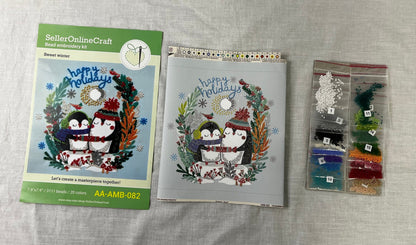DIY Christmas Penguins Bead Embroidery Kit: Beginner Xmas Decor